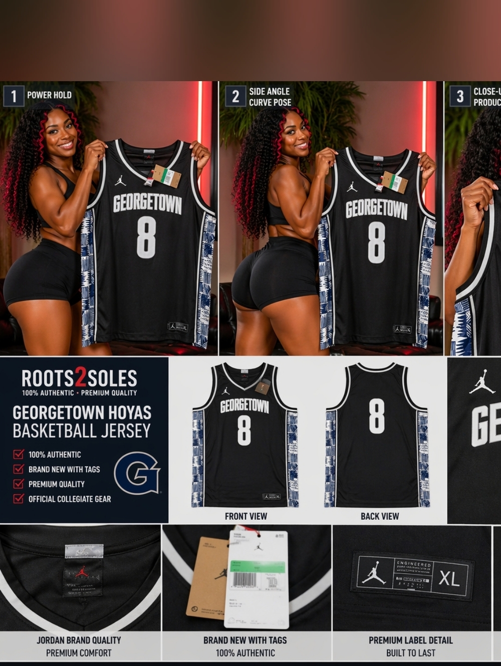 Medium Large or XL Men's NCAA Jordan Georgetown Hoyas NIKE ELITE #8 Jersey - Picture 2 of 16